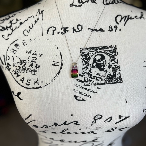 🍉 Watermelon Quartz, Orissa Rhondolite, Garnet Sterling Pendant w/ 20in Chain - Picture 6 of 11